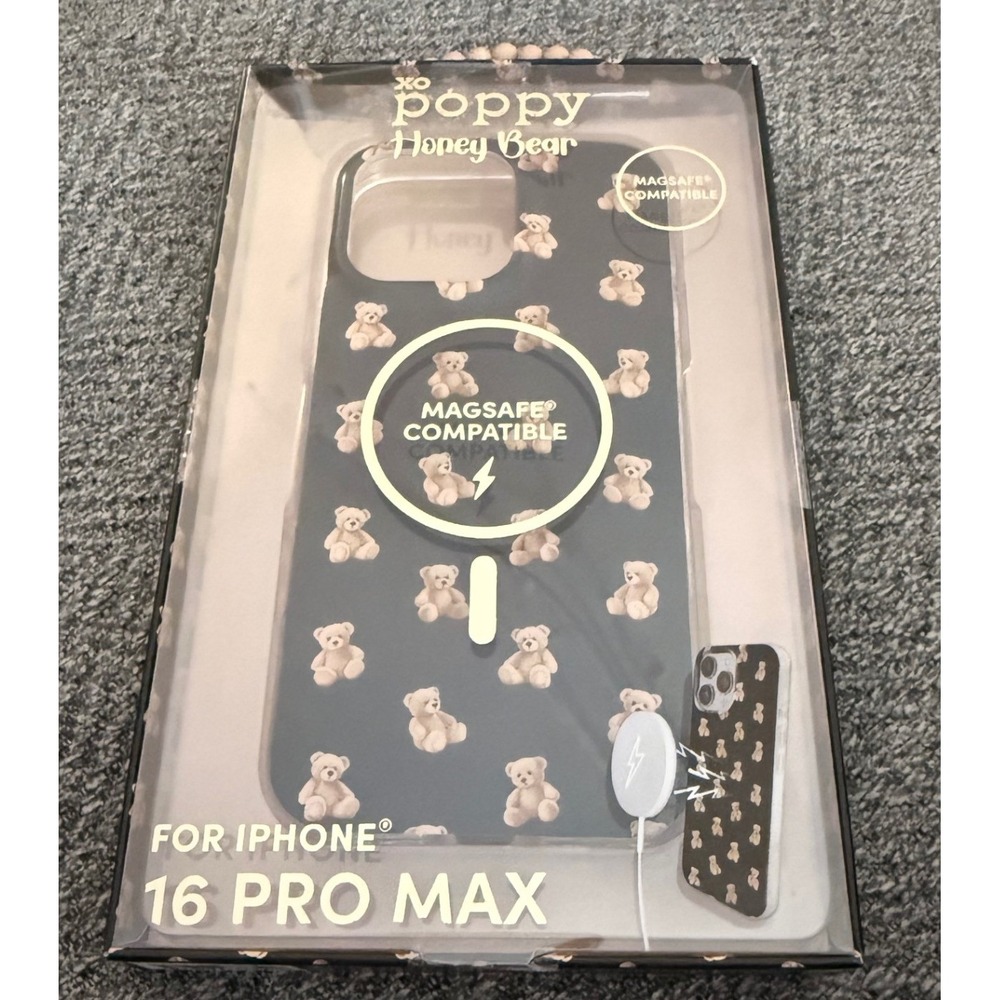 XO Poppy Honey Bear iPhone 16 Pro Max MagSafe Case Teddy Bear Pattern NEW
